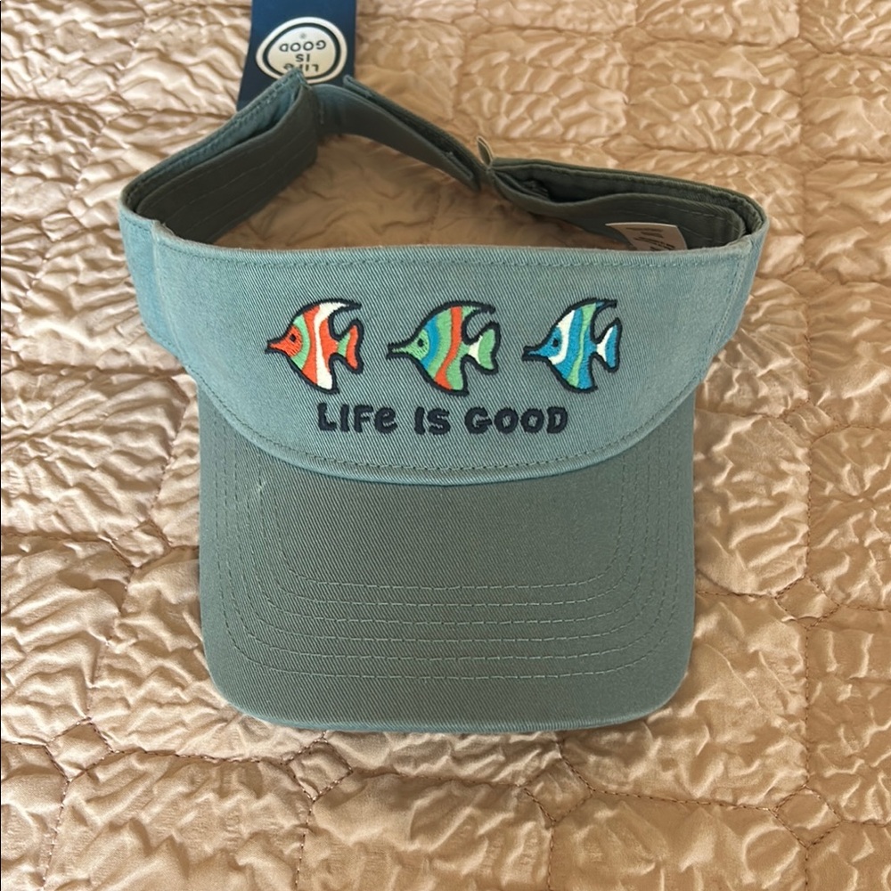 Life is Good Blue Visor with Fish Embroidery